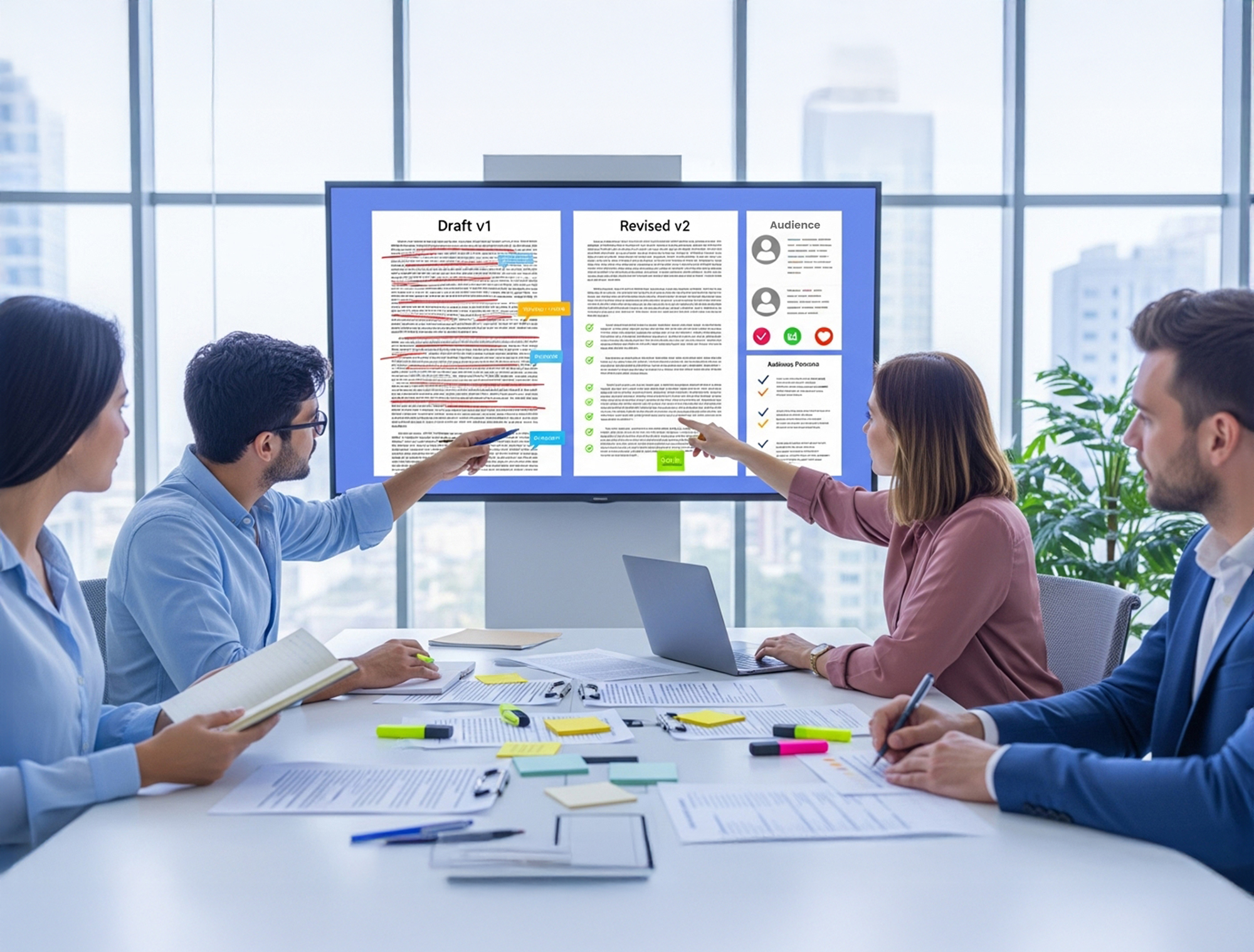 Content Revision Team Reviews Draft and Updated Version